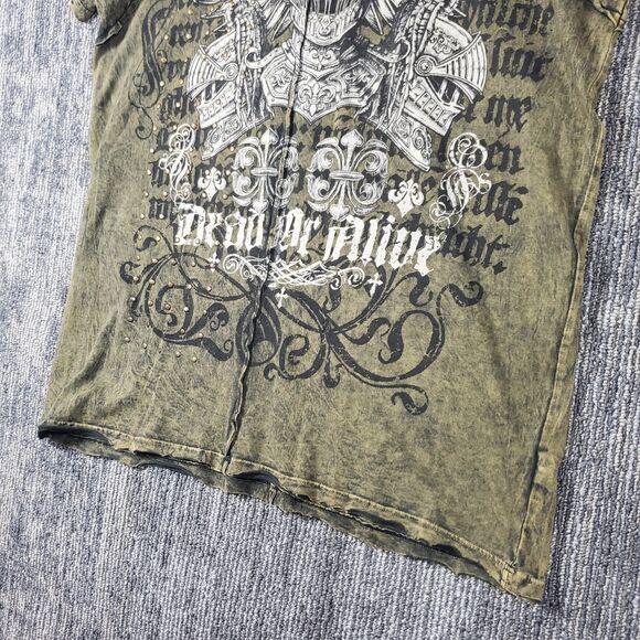 Affliction Dead Or Alive Shirt Men's XL Brown Copper Crewneck Beaded Rockabilly - Picture 6 of 12